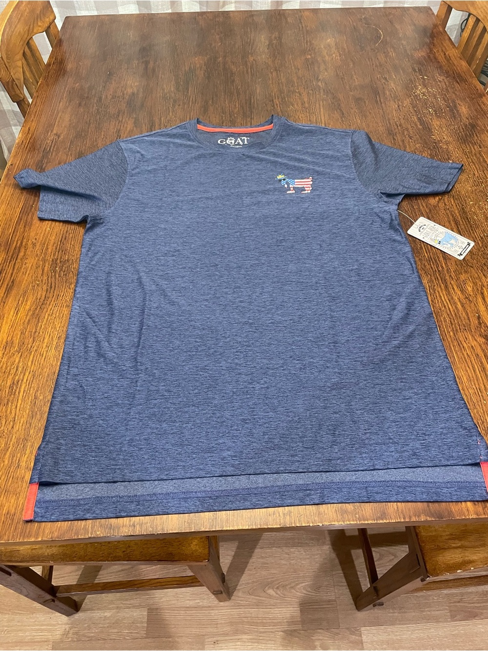 Goat USA Men’s Heather Navy Short-Sleeve Crew Tee with Flag Goat Logo